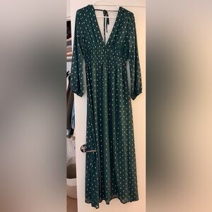 Green Long Sleeve Dress with Gold Det